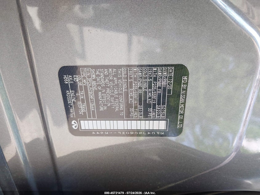 INFINITI QX50 2021 VIN 3PCAJ5CB0MF113644