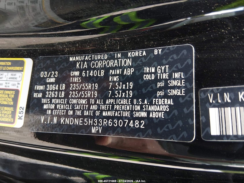 KIA CARNIVAL MPV 2024 VIN KNDNE5H33R6307482