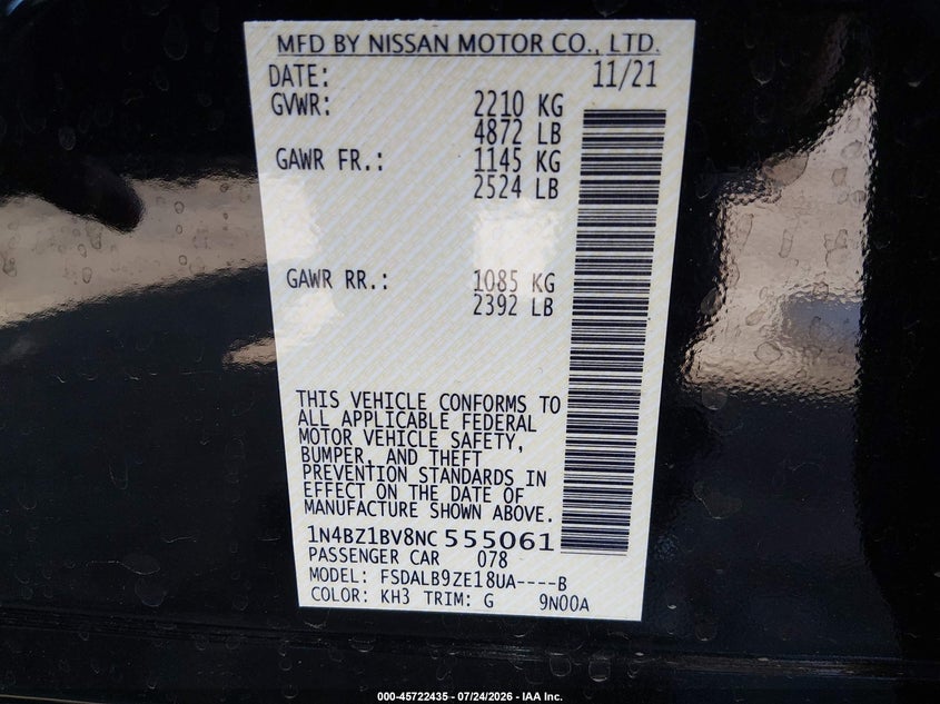 NISSAN LEAF 2022 VIN 1N4BZ1BV8NC555061