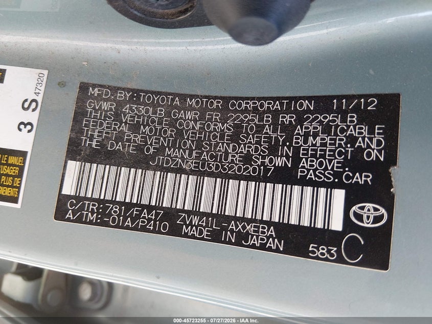 2013 TOYOTA PRIUS V (+) WAGON 1.8L I-4 DOHC, VVT, 98HP