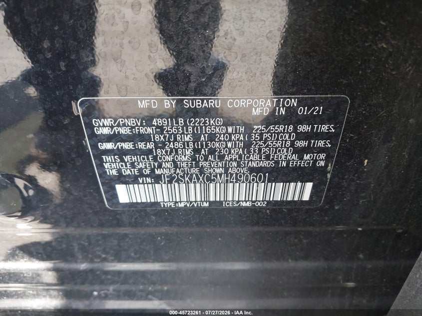2021 SUBARU FORESTER SPORT UTILITY VEHICLE 2.5L H-4 DI, DOHC, VVT, 182HP