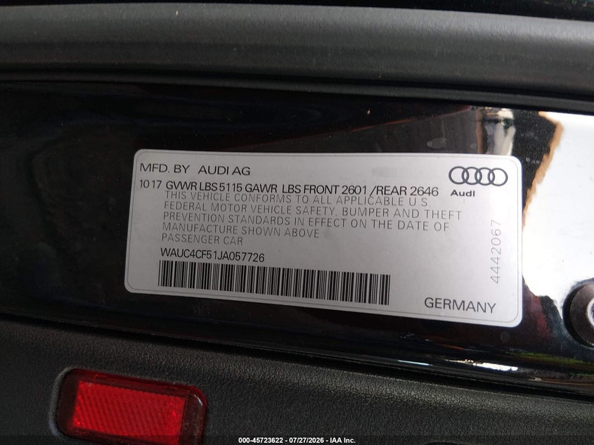 AUDI S5 2018 VIN WAUC4CF51JA057726