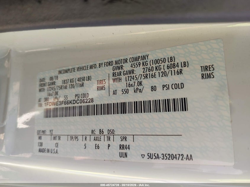 2019 FORD E-350 CUTAWAY auction photo 8