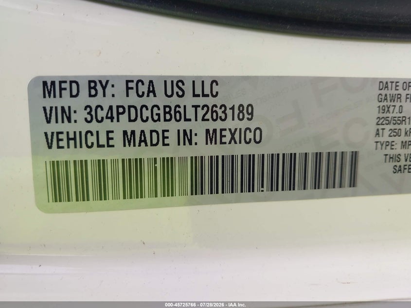2020 DODGE JOURNEY SPORT UTILITY VEHICLE 2.4L I-4 DOHC, VVT, 173HP