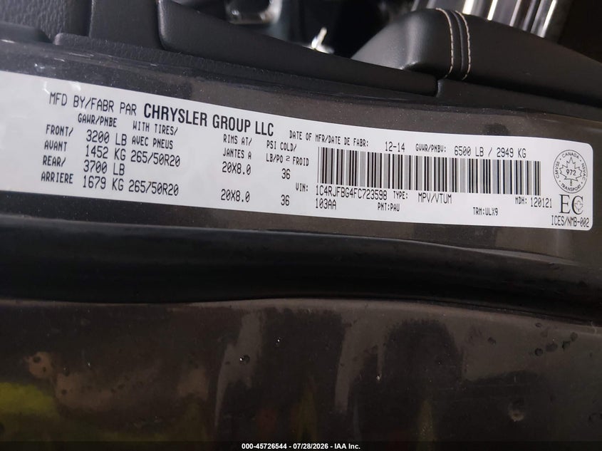 2015 JEEP GRAND CHEROKEE auction photo 6