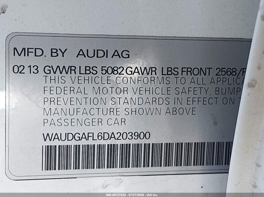2013 AUDI S4 SEDAN 3.0L V-6 DI, DOHC, VVT, SUPERCHARGER, 333HP