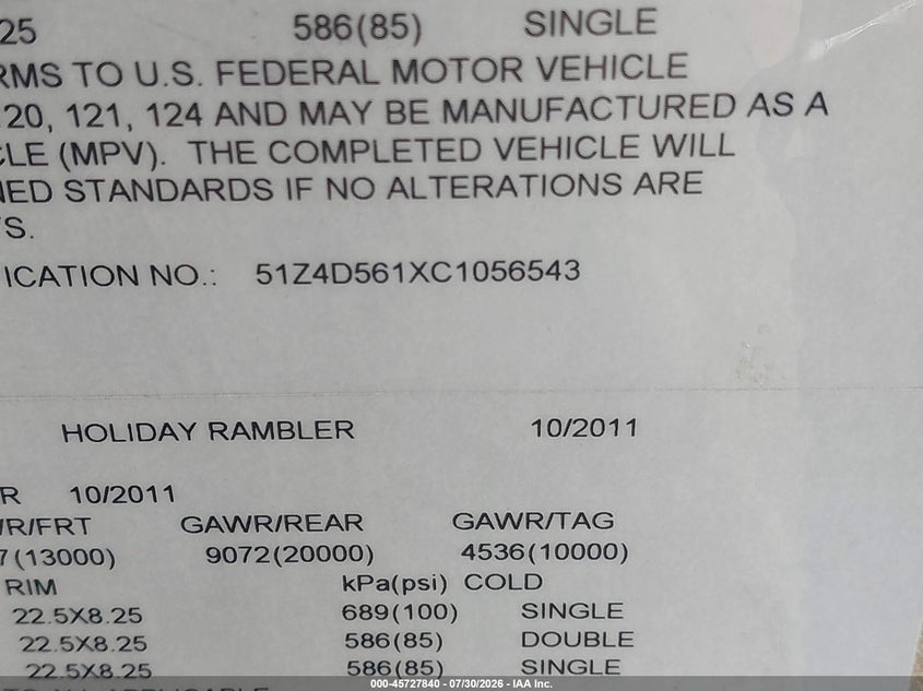 2012 HOLIDAY RAMBLER MONOCOQUE auction photo 8