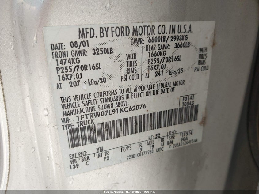 2001 FORD F-150 PICKUP 5.4L V-8 260HP
