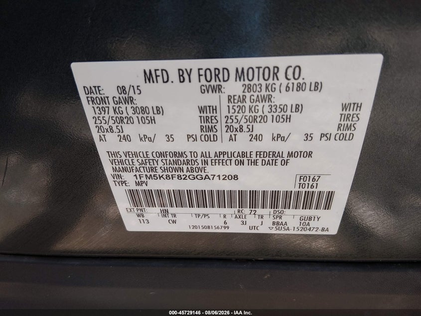 2016 FORD EXPLORER SPORT UTILITY VEHICLE 3.5L V-6 DOHC, VVT, 290HP