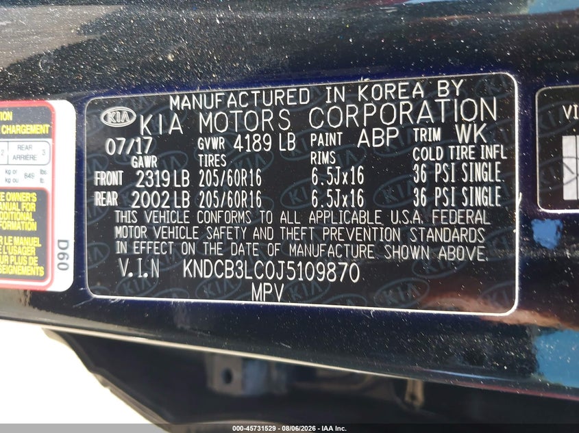 KIA NIRO 2018 VIN KNDCB3LC0J5109870