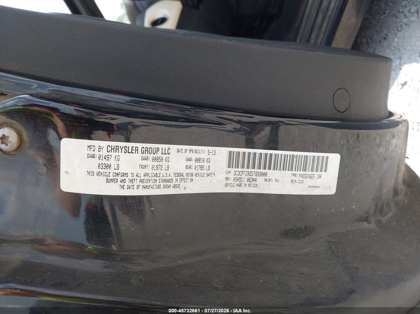 FIAT 500 2013 VIN 3C3CFFCR2DT693000