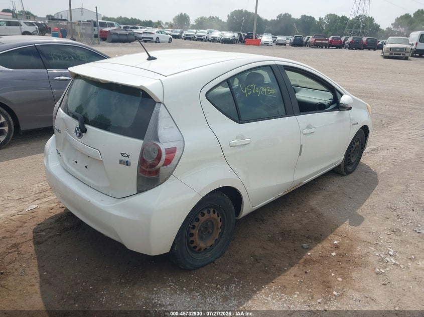 Vin: jtdkdtb36c1506307, lot: 46231629, toyota prius c one 20124