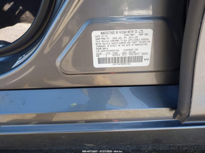 INFINITI Q50 2019 VIN JN1FV7AP0KM761044