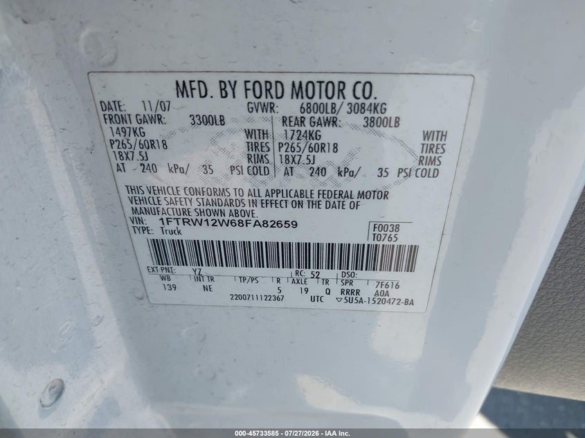 2008 FORD F-150 TRUCK 4.6L V-8 248HP
