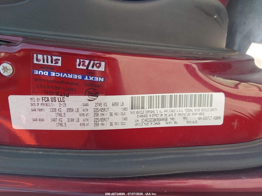 2019 DODGE GRAND CARAVAN auction photo 8