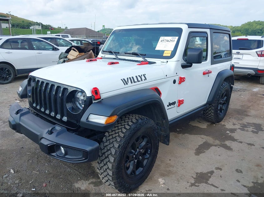 2021 Jeep Wrangler Willys 4X4, Rear, IAAI, VIN 1C4GJXAG1MW837309 — photo 2