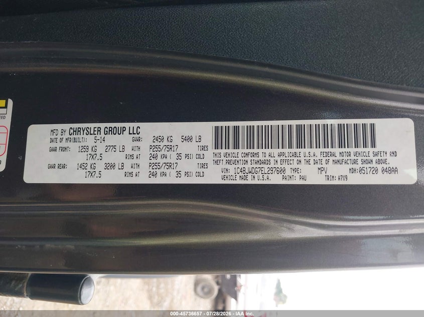 JEEP WRANGLER UNLIMITED 2014 VIN 1C4BJWDG7EL297600