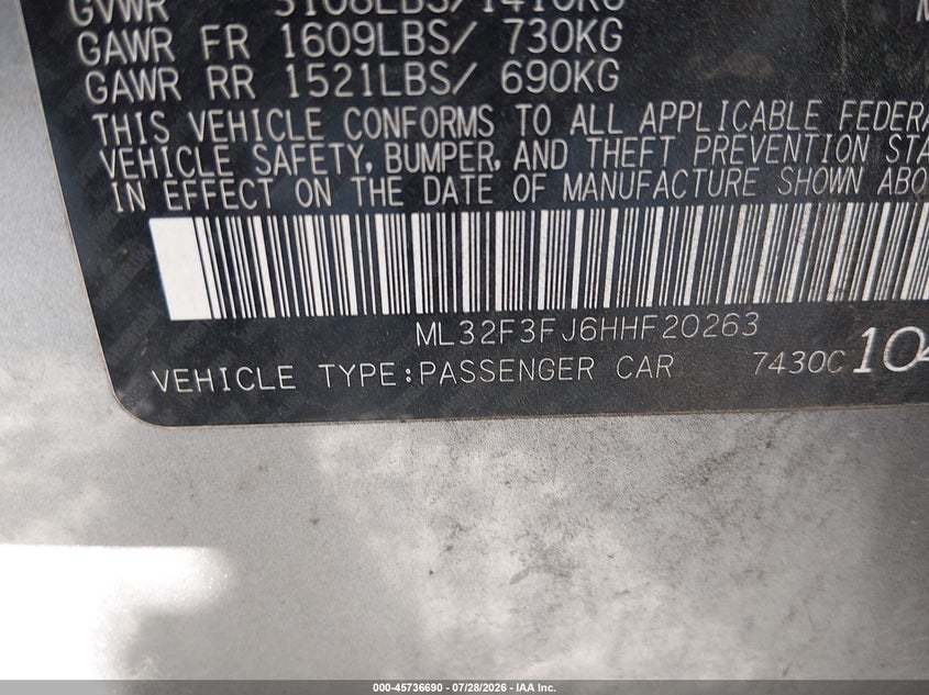 2017 MITSUBISHI MIRAGE SEDAN 1.2L I-3 DOHC, VVT, 78HP
