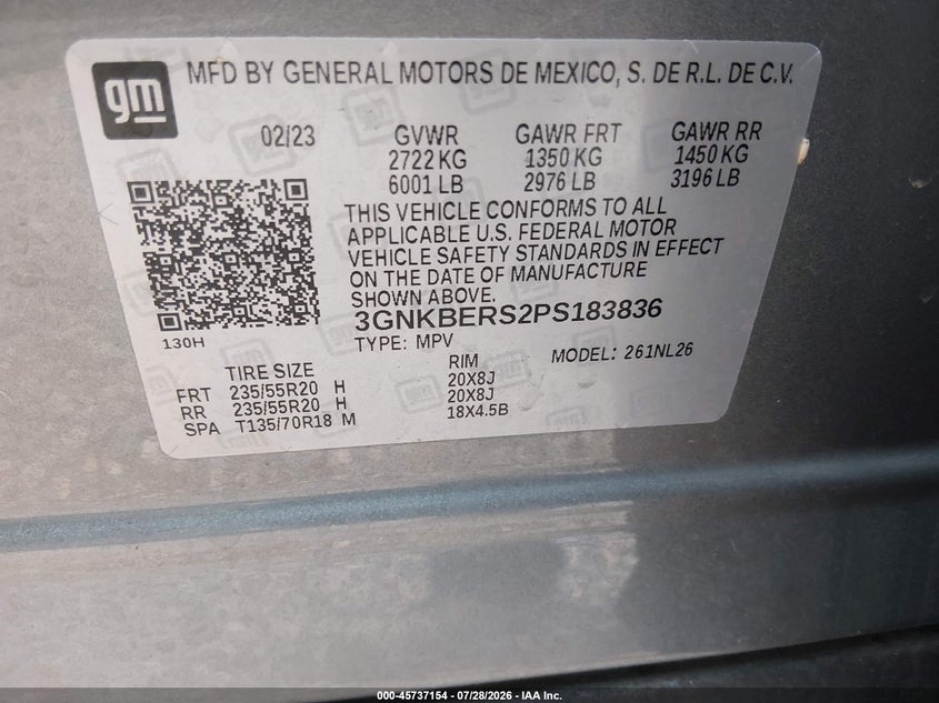 CHEVROLET BLAZER 2023 VIN 3GNKBERS2PS183836