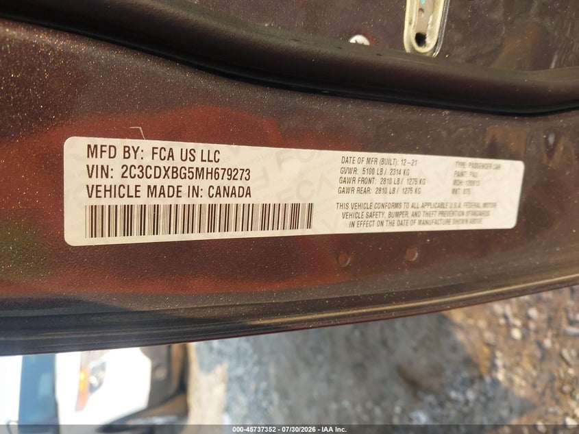 DODGE CHARGER 2021 VIN 2C3CDXBG5MH679273