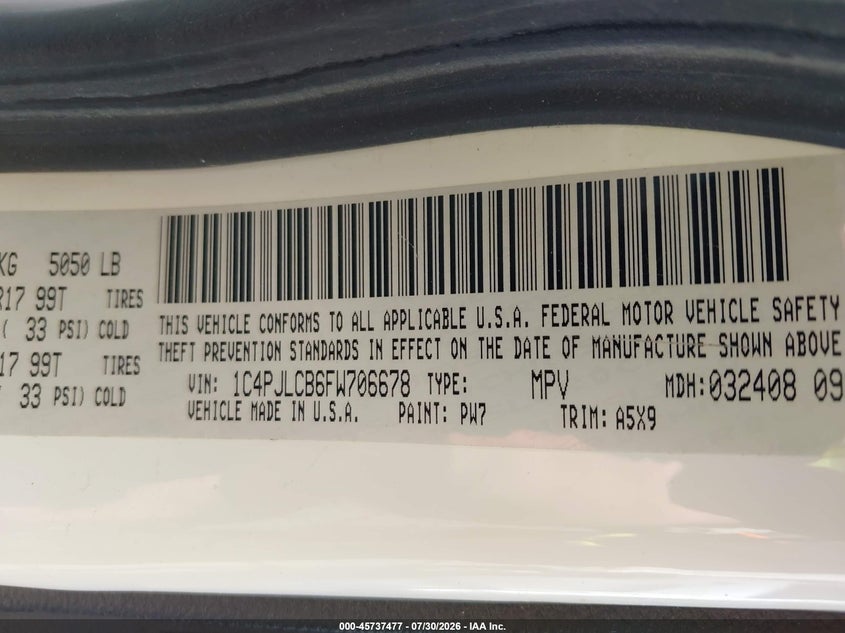 JEEP CHEROKEE 2015 VIN 1C4PJLCB6FW706678