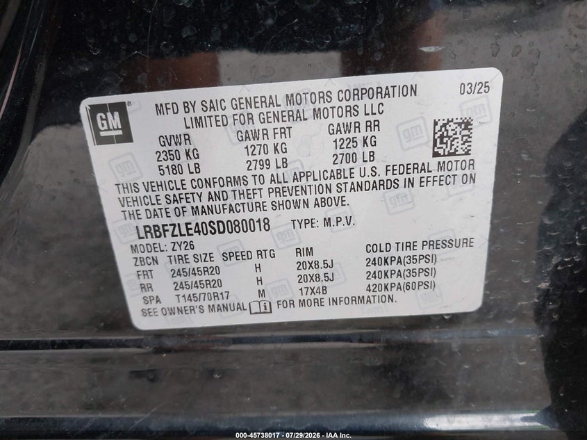 BUICK ENVISION 2025 VIN LRBFZLE40SD080018