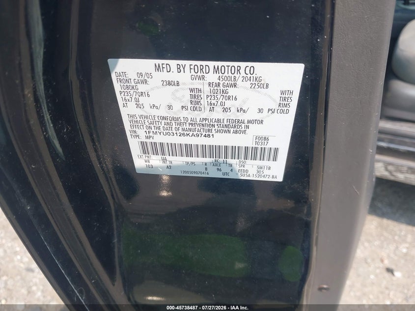 2006 FORD ESCAPE SPORT UTILITY VEHICLE 3.0L V-6 DOHC, 200HP