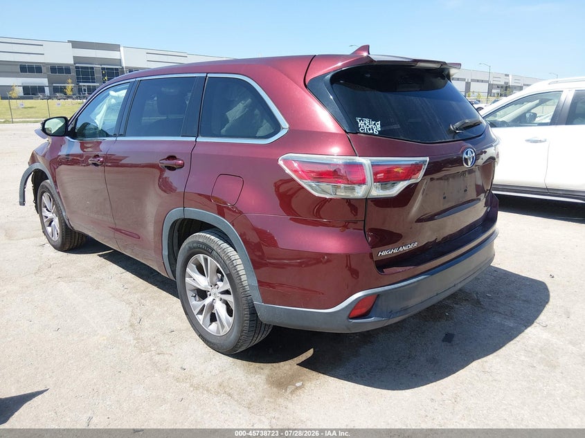 Vin: 5tdzkrfh5es032188, lot: 46237427, toyota highlander le plus v6 20143
