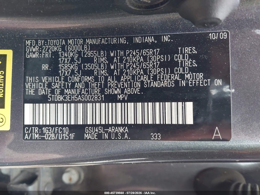 2010 TOYOTA HIGHLANDER BASE V6 · Фото 9