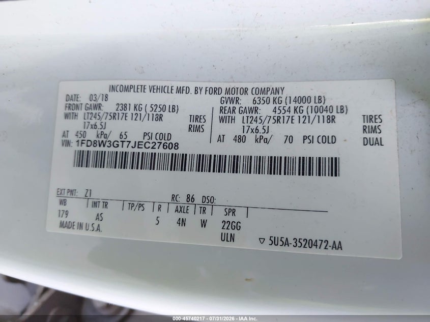 2018 FORD F-350 CHASSIS auction photo 8