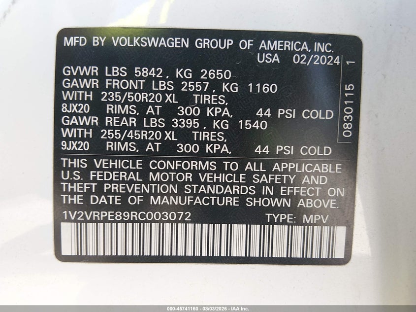 VOLKSWAGEN ID.4 2024 VIN 1V2VRPE89RC003072