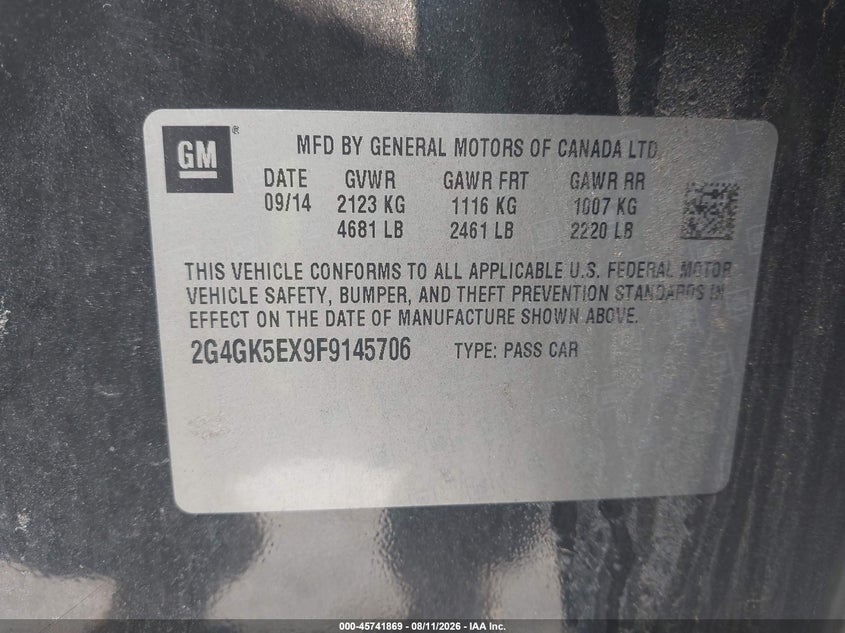 BUICK REGAL 2015 VIN 2G4GK5EX9F9145706