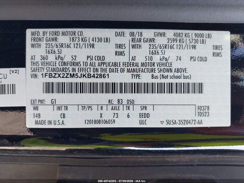 2018 FORD TRANSIT WAGON 3.7L V-6 DOHC, VVT, 275HP