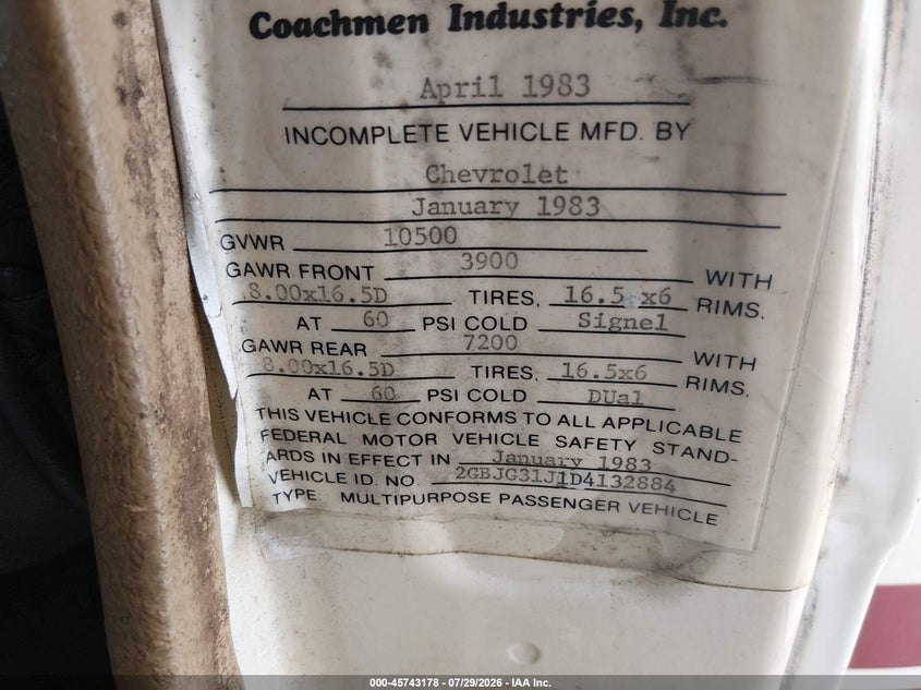 1983 CHEVROLET G30 auction photo 8