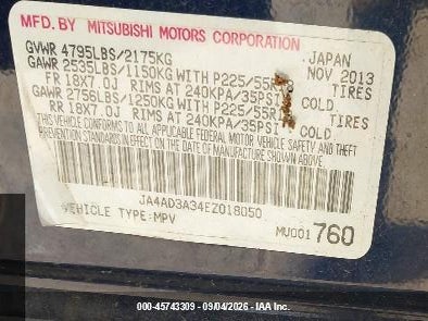 2014 MITSUBISHI OUTLANDER SPORT UTILITY VEHICLE 2.4L I-4 VVT, 166HP