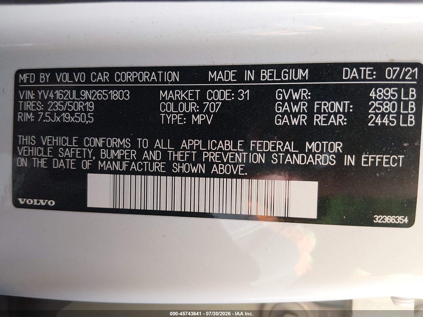 VOLVO XC40 2022 VIN YV4162UL9N2651803