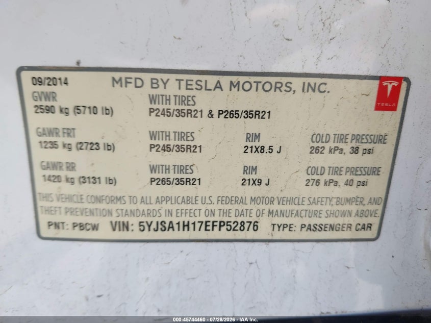 2014 TESLA MODEL S P85 · Фото 9