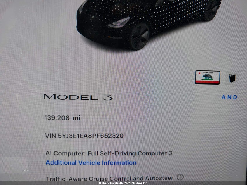2023 TESLA MODEL 3 auction photo 7