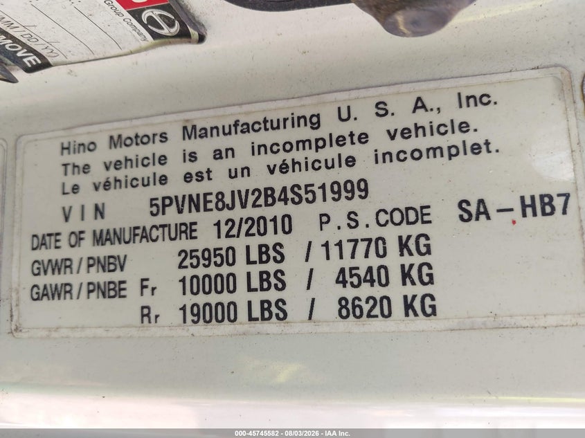 2011 HINO 258/268 auction photo 8