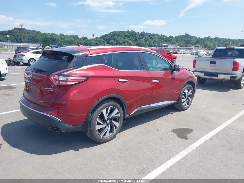 Vin: 5n1az2mh4fn290594, lot: 46245641, nissan murano platinum 20154