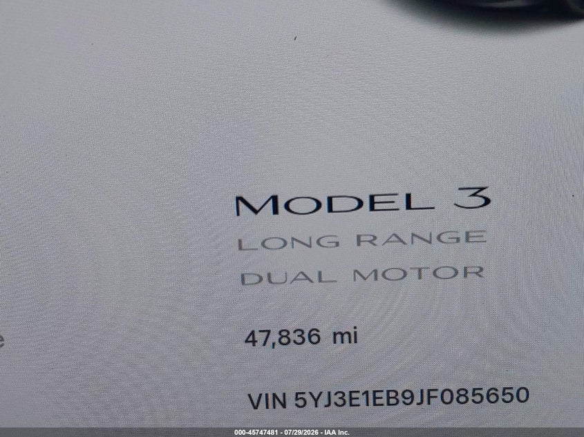 2018 TESLA MODEL 3 auction photo 7