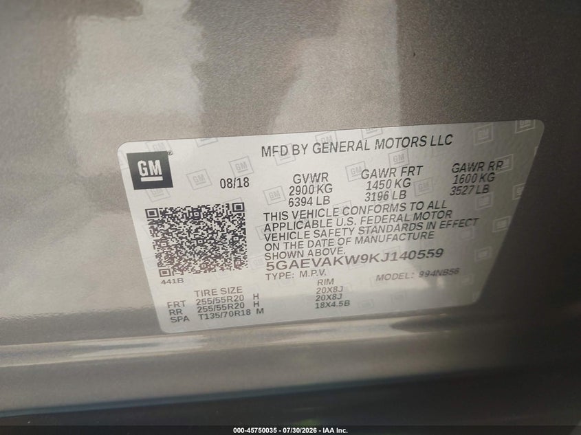 BUICK ENCLAVE 2019 VIN 5GAEVAKW9KJ140559