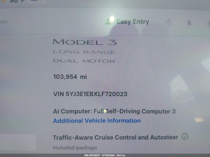 2020 TESLA MODEL 3 auction photo 7