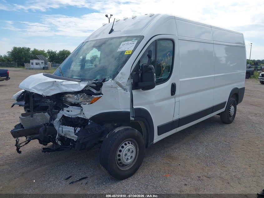 Vin: 3c6lrvdg1se522600, lot: 46250232, ram promaster 2500 tradesman high roof 159 wb w/pass seat 20252