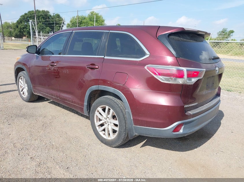 Vin: 5tdzarfh0fs015478, lot: 46250804, toyota highlander le 20153