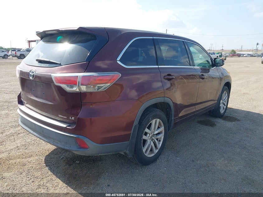 Vin: 5tdzarfh0fs015478, lot: 46250804, toyota highlander le 20154