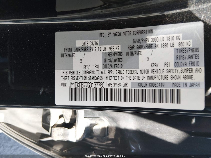 2016 MAZDA CX-3 SPORT UTILITY VEHICLE 2.0L I-4 DI, DOHC, VVT, 146HP