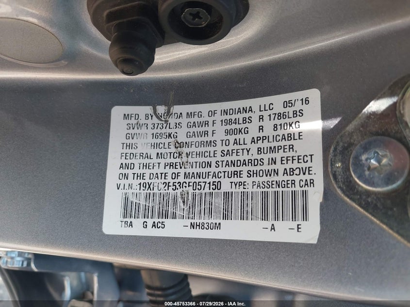 2016 HONDA CIVIC LX · Фото 9