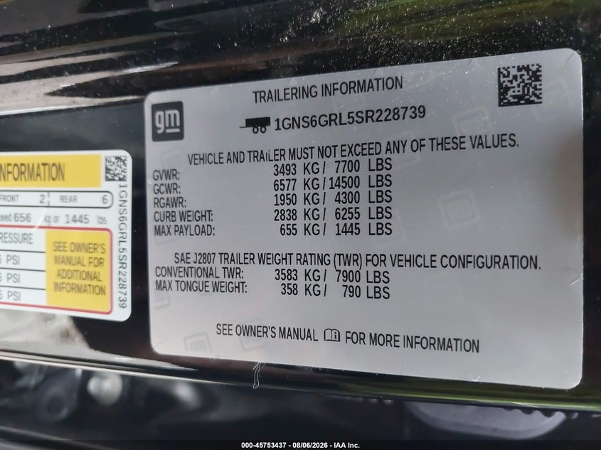 CHEVROLET SUBURBAN 2025 VIN 1GNS6GRL5SR228739