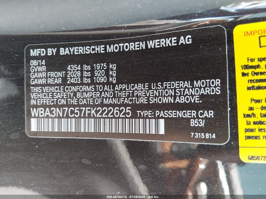 2015 BMW 4ER COUPE 2.0L I-4 DI, DOHC, VVT, TURBO, 240HP